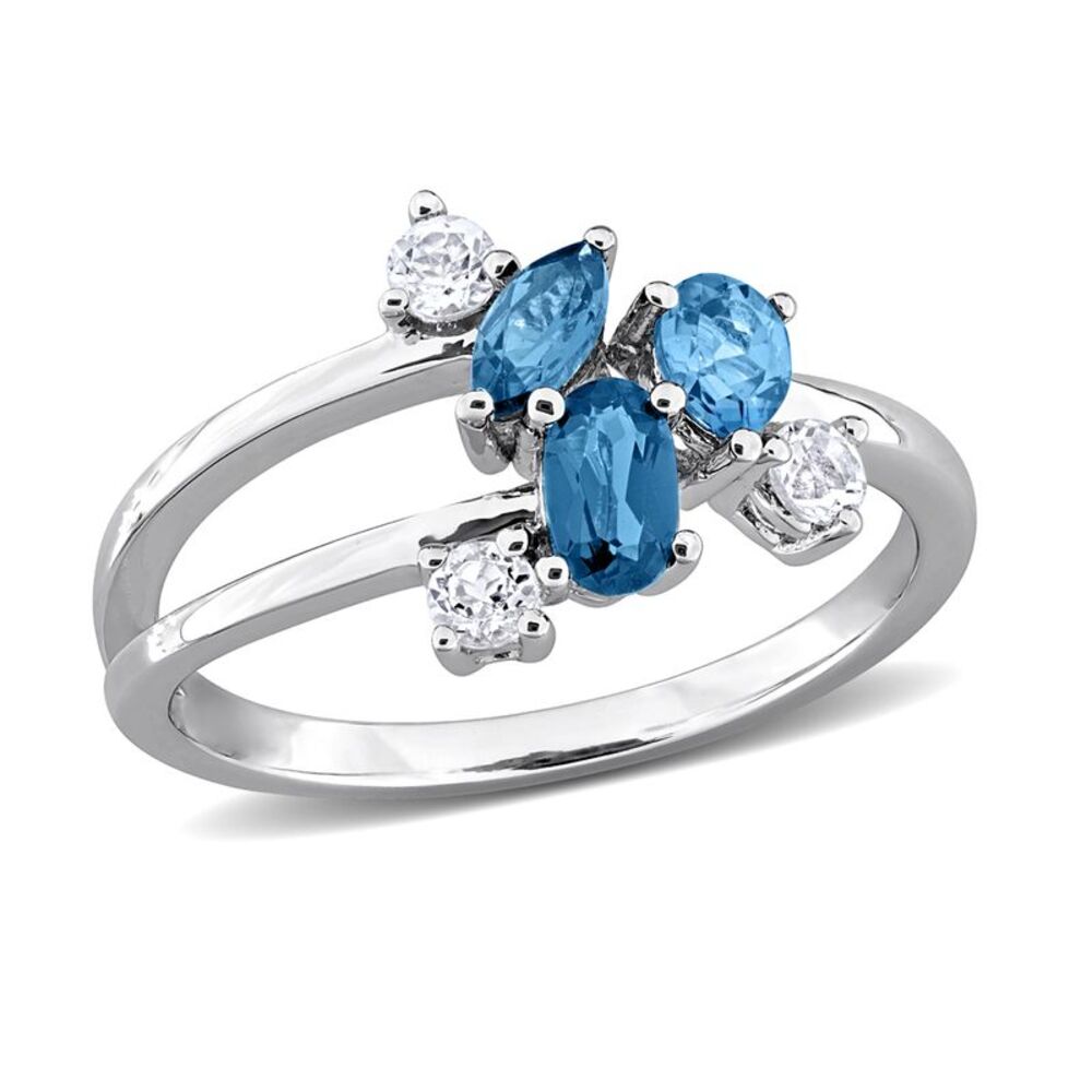 7/8 Carat (ctw) London Blue and Sky Blue Topaz Cluster Ring in Sterling Silver
